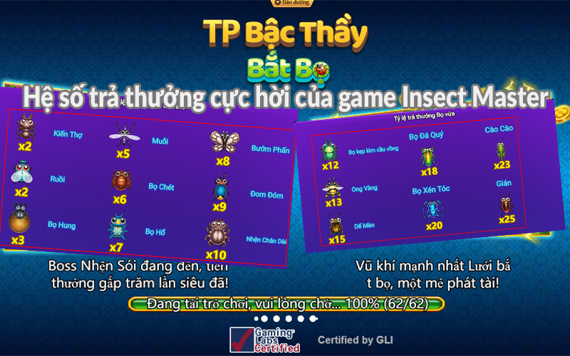 Hệ số trả thưởng của game Insect Master