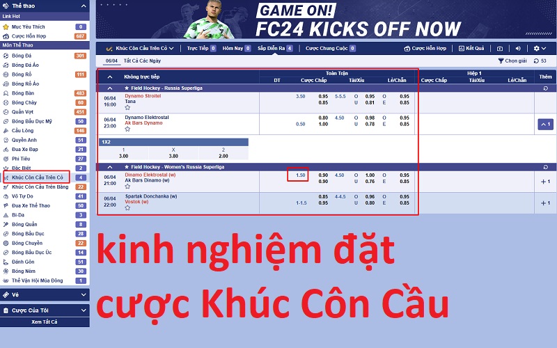 Kinh nghiệm đặt cược Khúc Côn Cầu